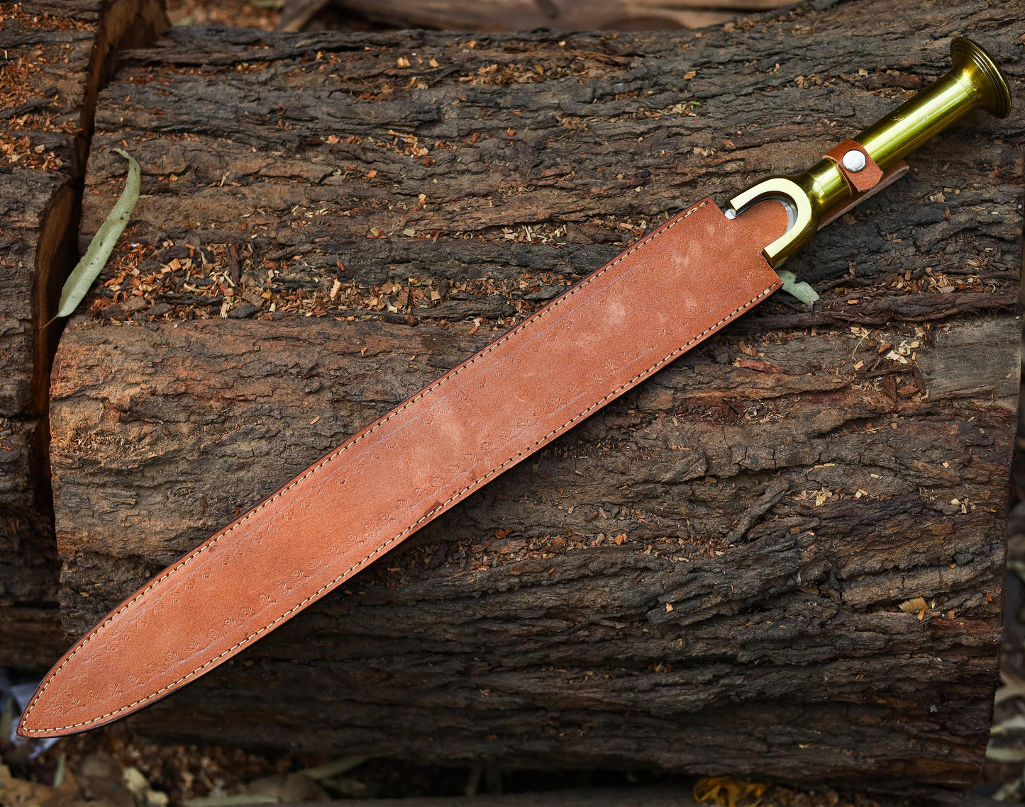 Handmade Stainless Steel Double Edge Riptide Backbiter Sword with Leather Sheath & Wall Plaque greek sword riptide - propswords