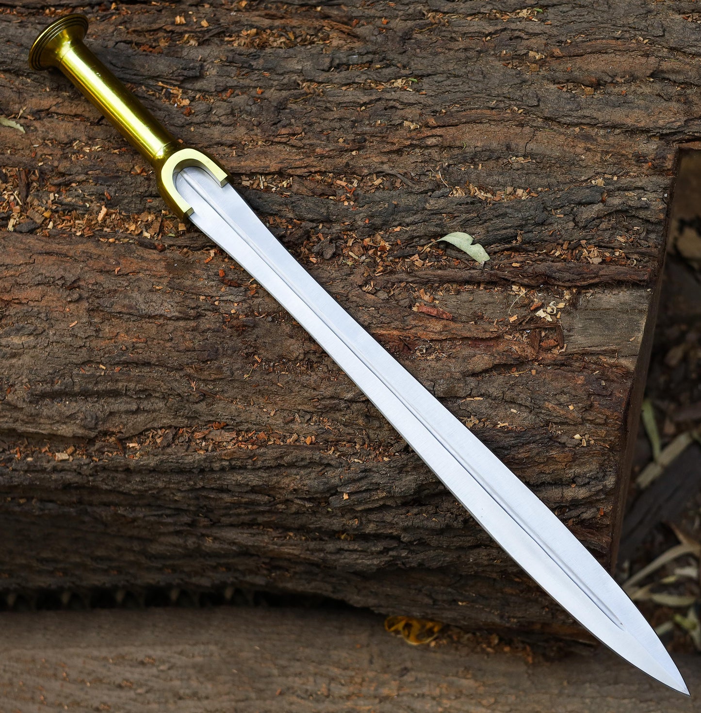 Handmade Stainless Steel Double Edge Riptide Backbiter Sword with Leather Sheath & Wall Plaque greek sword riptide - propswords