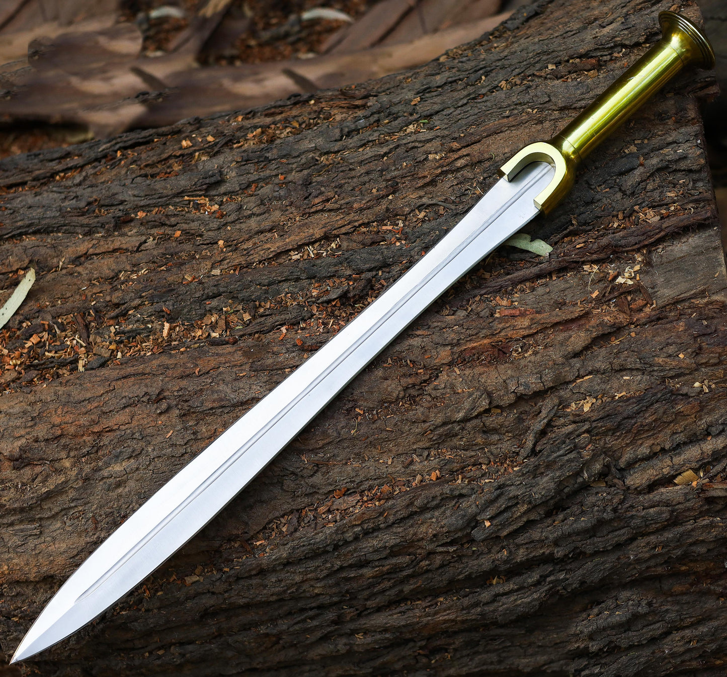 Handmade Stainless Steel Double Edge Riptide Backbiter Sword with Leather Sheath & Wall Plaque greek sword riptide - propswords