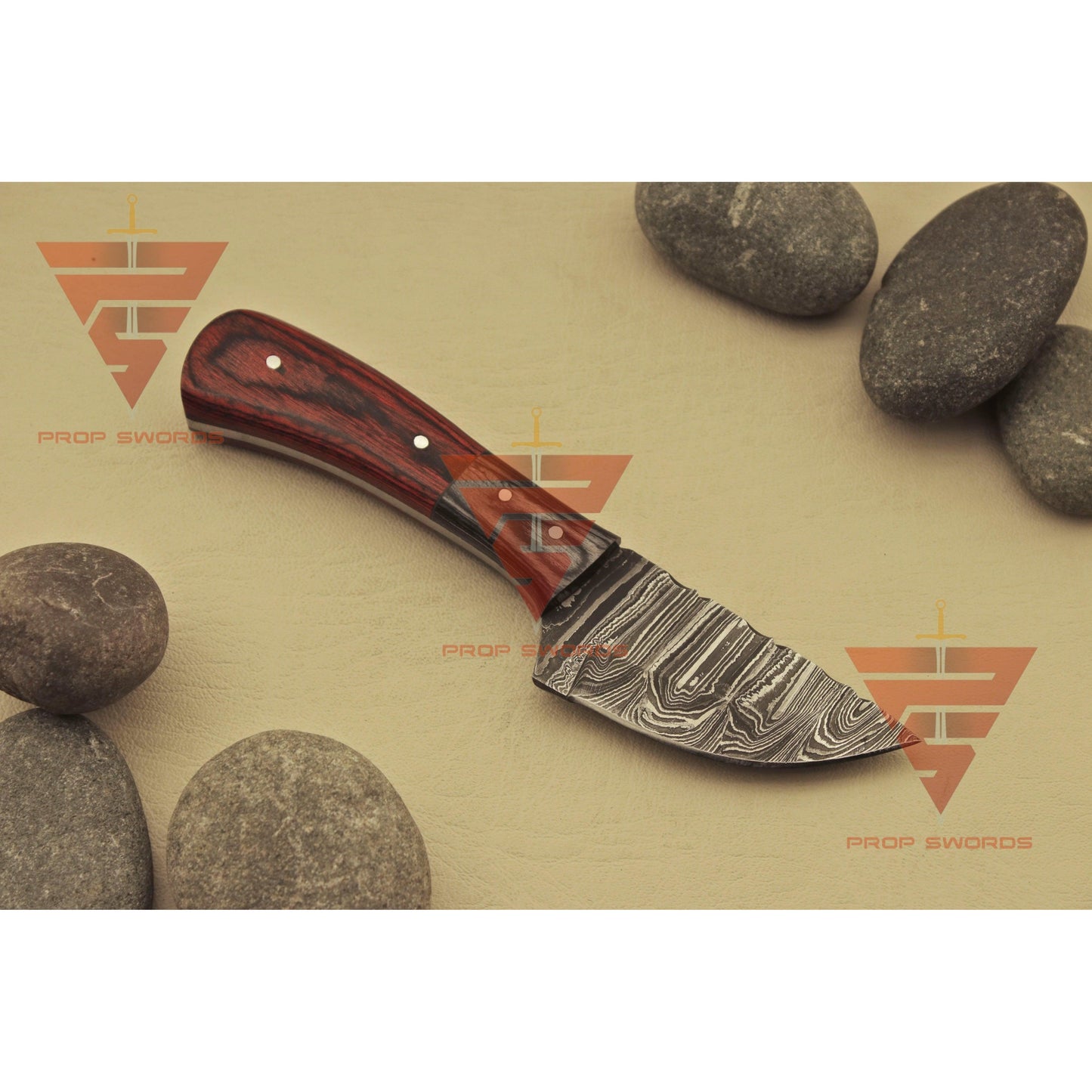 6 inches World Best Handmade Damascus Blade skinner Hunting Knife with Beautiful Handle Style, Brown Leather Sheath - propswords