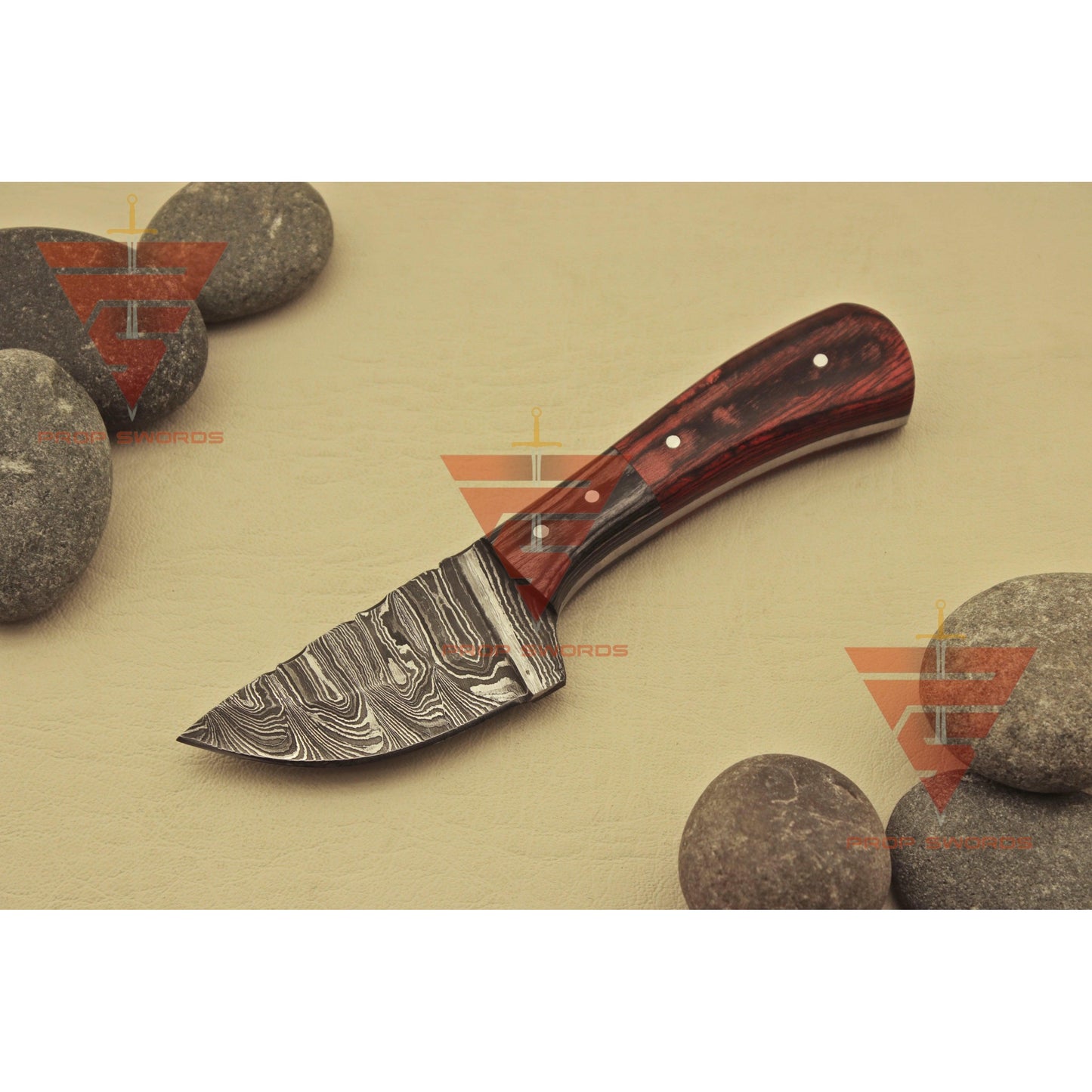 6 inches World Best Handmade Damascus Blade skinner Hunting Knife with Beautiful Handle Style, Brown Leather Sheath - propswords