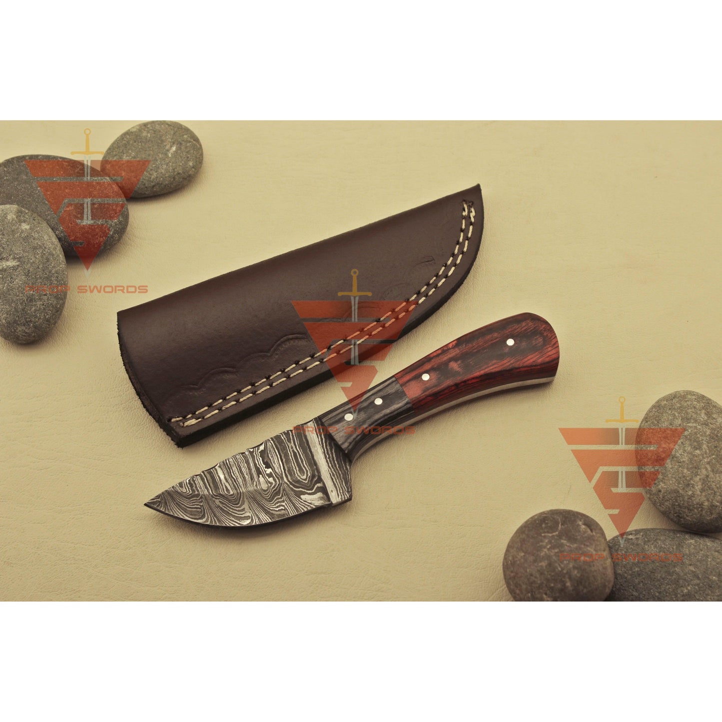 6 inches World Best Handmade Damascus Blade skinner Hunting Knife with Beautiful Handle Style, Brown Leather Sheath - propswords