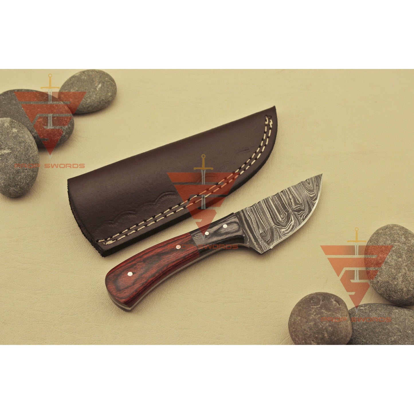 6 inches World Best Handmade Damascus Blade skinner Hunting Knife with Beautiful Handle Style, Brown Leather Sheath - propswords