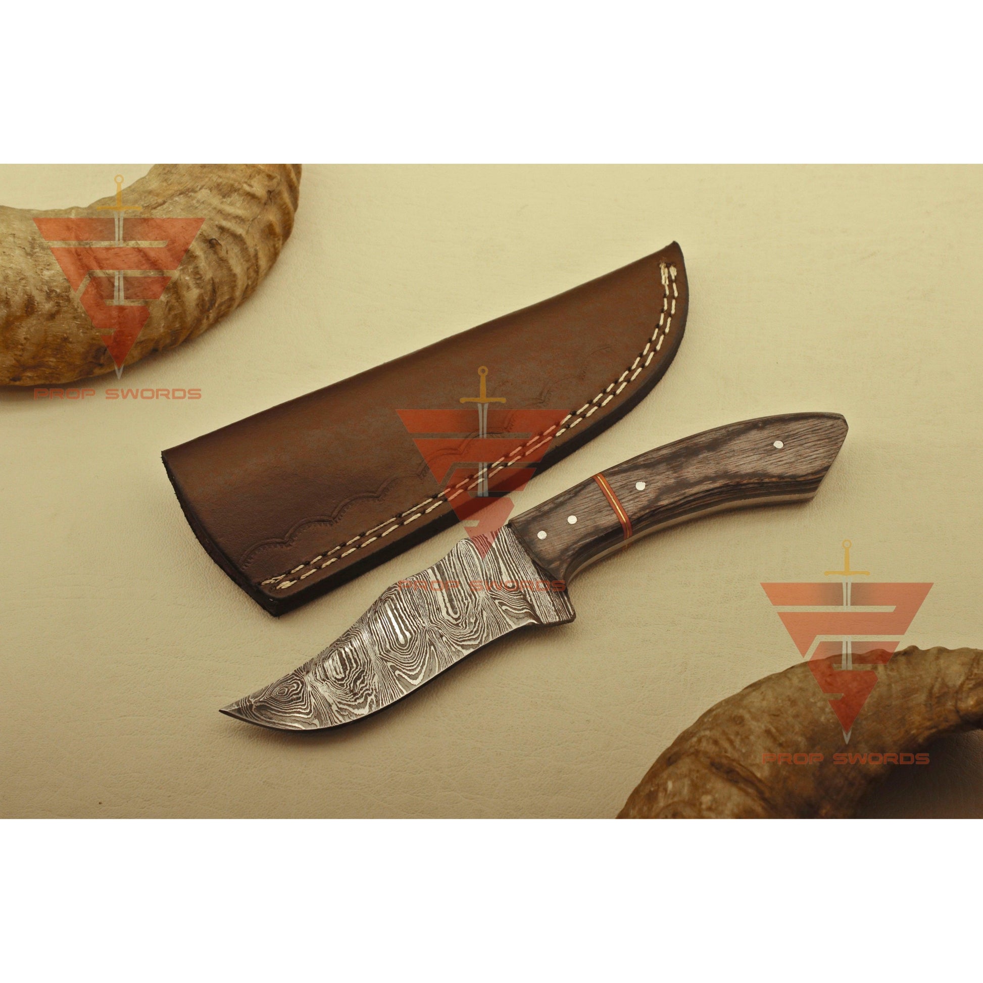 Handcrafted Full Tang Damascus Steel Hunting Camping Skinner Knife - Rosewood Handle - Ideal Gift For Him - Essential EDC Gear - propswords