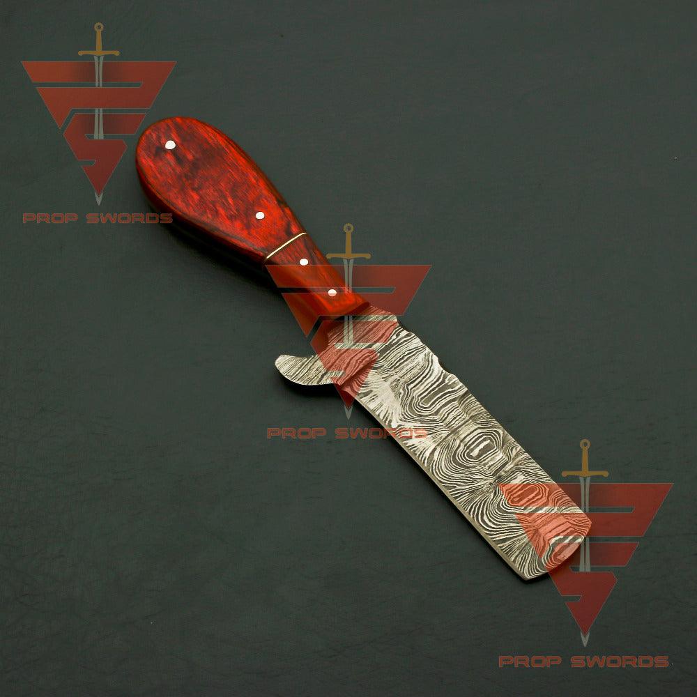 Handcrafted Damascus Steel Hunting Fixed Blade Knife with Leather Sheath - Exquisite Redwood Handle - Ideal Gift For Him | EDC - propswords