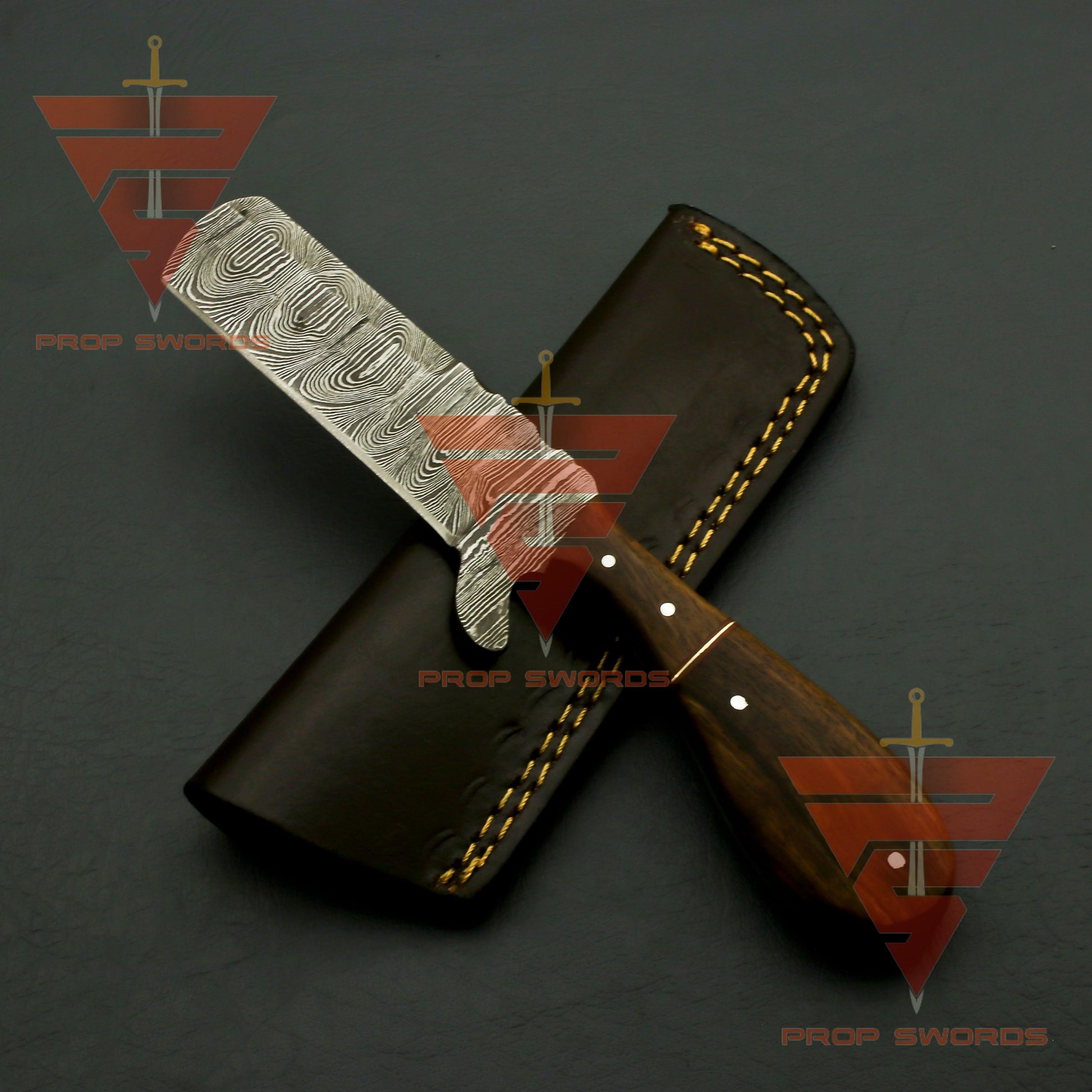 Hand Forged Damascus Hunting Knife, Damascus Knife Personalized Camping Knife,Rosewood Handle with Leather Sheath - propswords