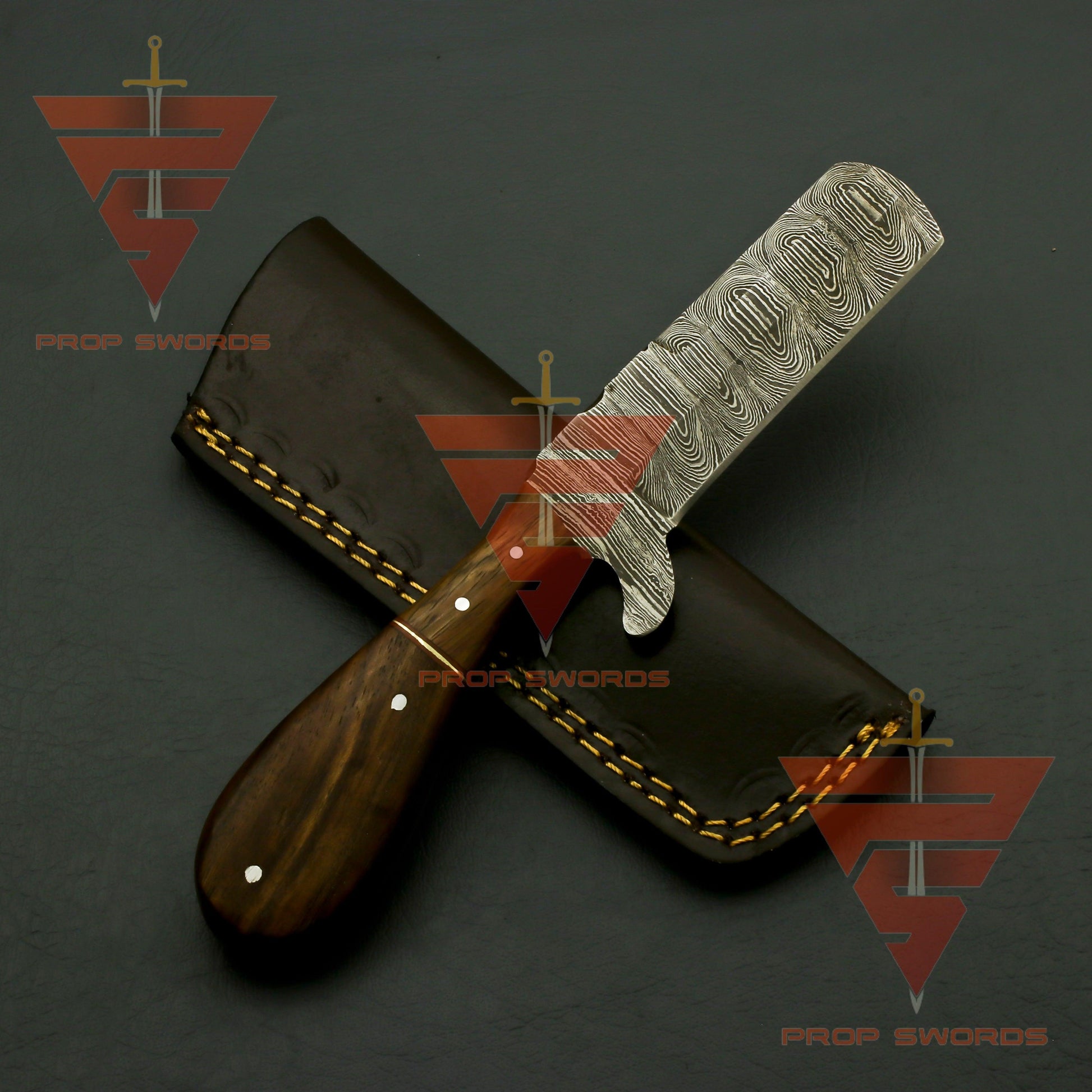 Hand Forged Damascus Hunting Knife, Damascus Knife Personalized Camping Knife,Rosewood Handle with Leather Sheath - propswords