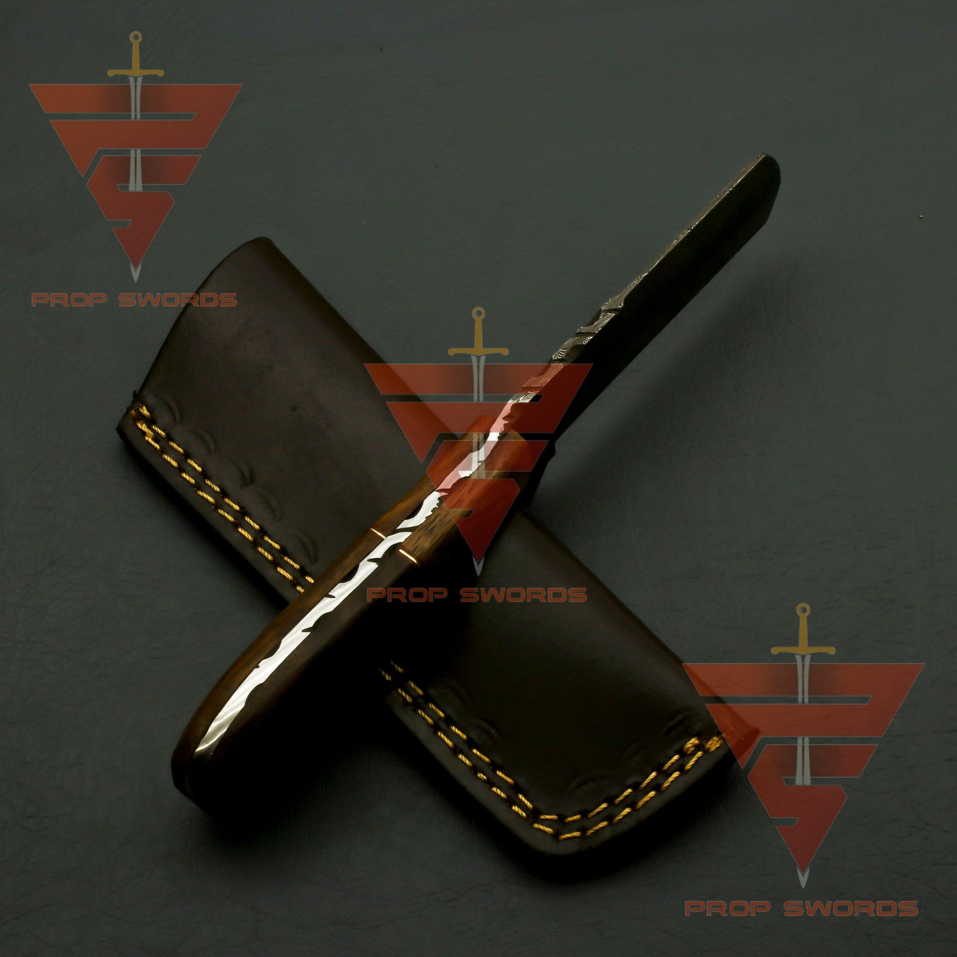 Hand Forged Damascus Hunting Knife, Damascus Knife Personalized Camping Knife,Rosewood Handle with Leather Sheath - propswords