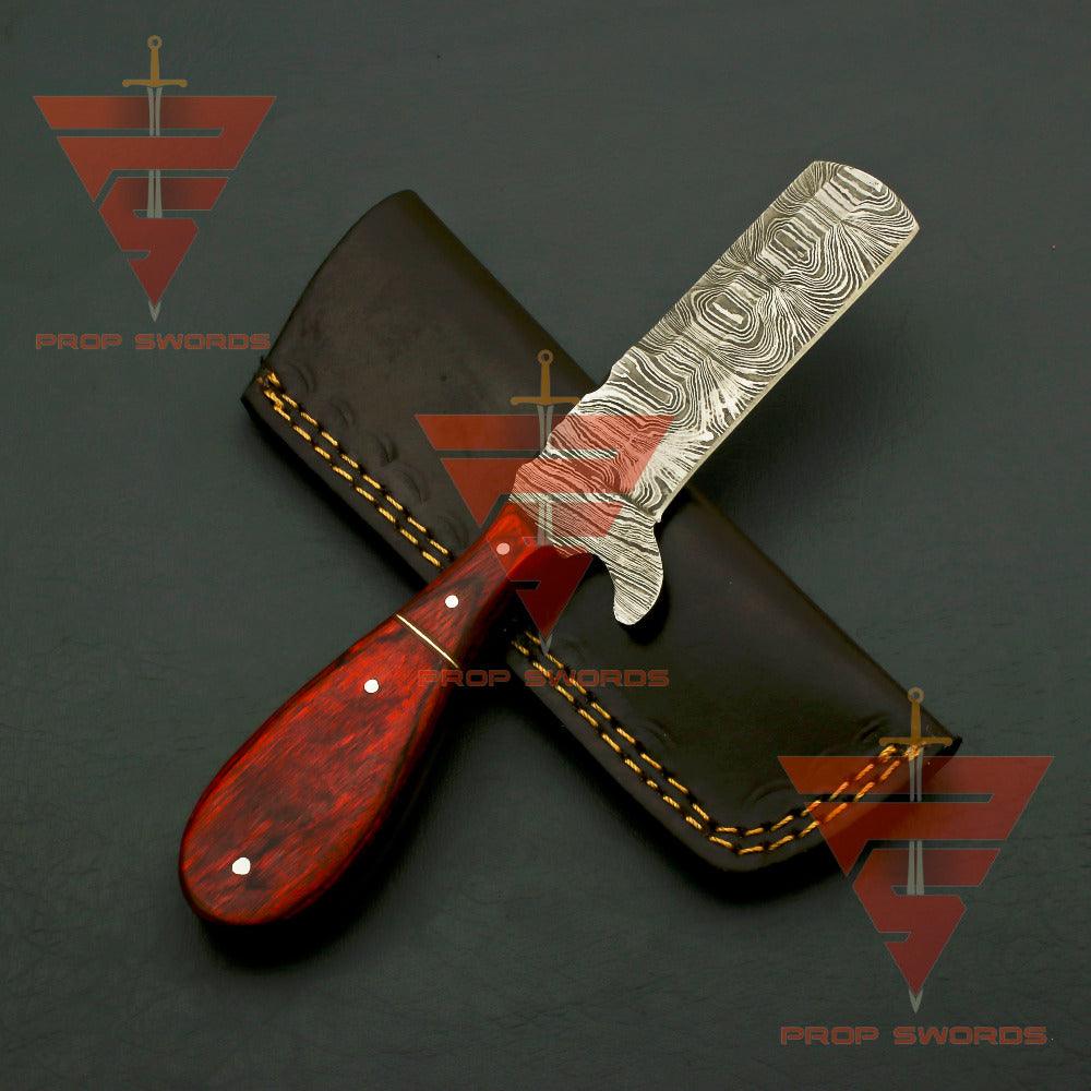 Handcrafted Damascus Steel Hunting Fixed Blade Knife with Leather Sheath - Exquisite Redwood Handle - Ideal Gift For Him | EDC - propswords