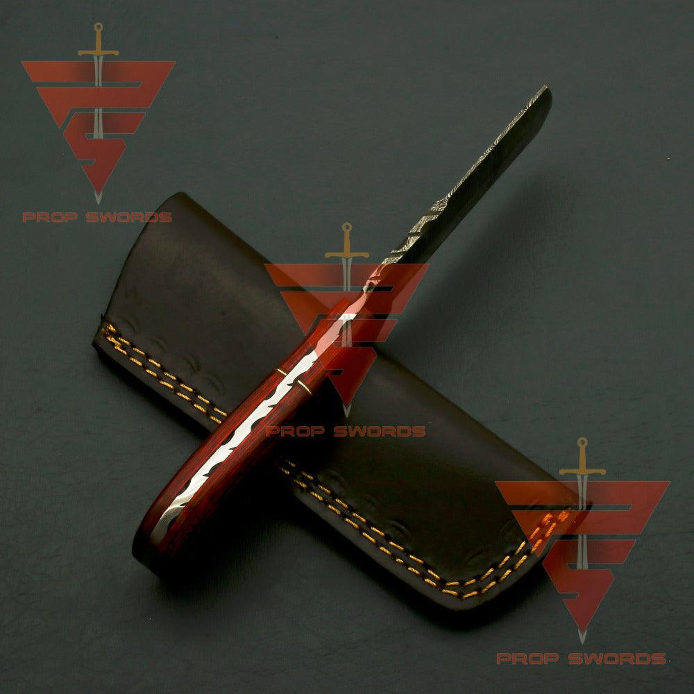 Handcrafted Damascus Steel Hunting Fixed Blade Knife with Leather Sheath - Exquisite Redwood Handle - Ideal Gift For Him | EDC - propswords