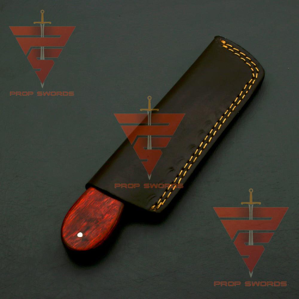Handcrafted Damascus Steel Hunting Fixed Blade Knife with Leather Sheath - Exquisite Redwood Handle - Ideal Gift For Him | EDC - propswords