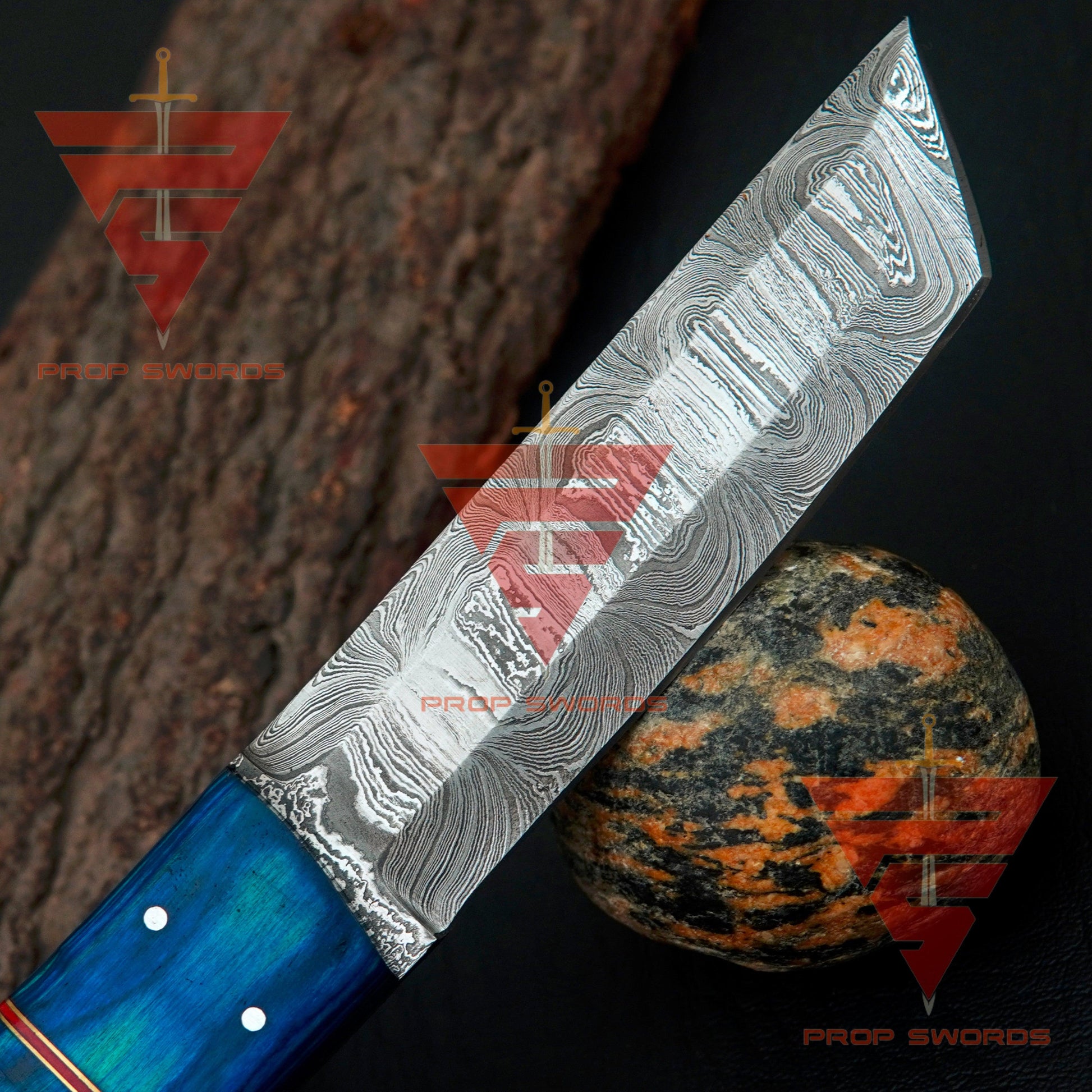 Masterfully Crafted Damascus Steel Tanto Point Hunting Knife with Stunning Handle and Leather Sheath – An Unparalleled Gift for Him - propswords