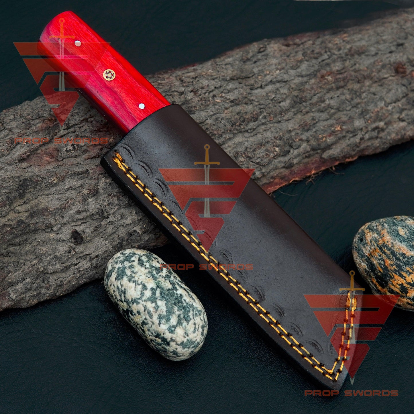Ultimate Gift: 9-Inch Hand-Forged Damascus Steel Tanto Point Hunting Knife, Featuring a Stunning Handle and Leather Sheath - propswords