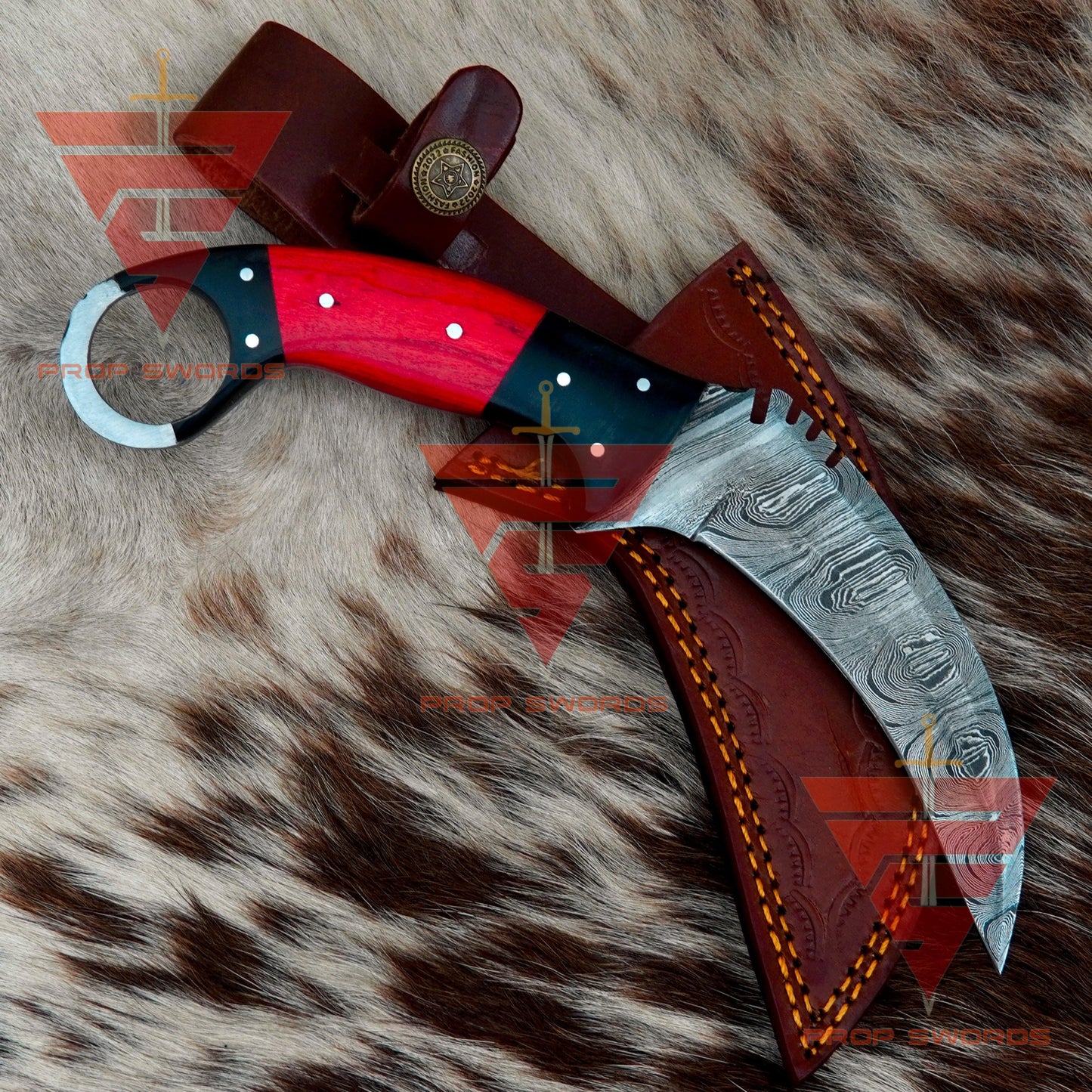 Handcrafted Damascus Steel Tactical Karambit with Leather Sheath: Deadly Precision and Exceptional Craftsmanship - propswords