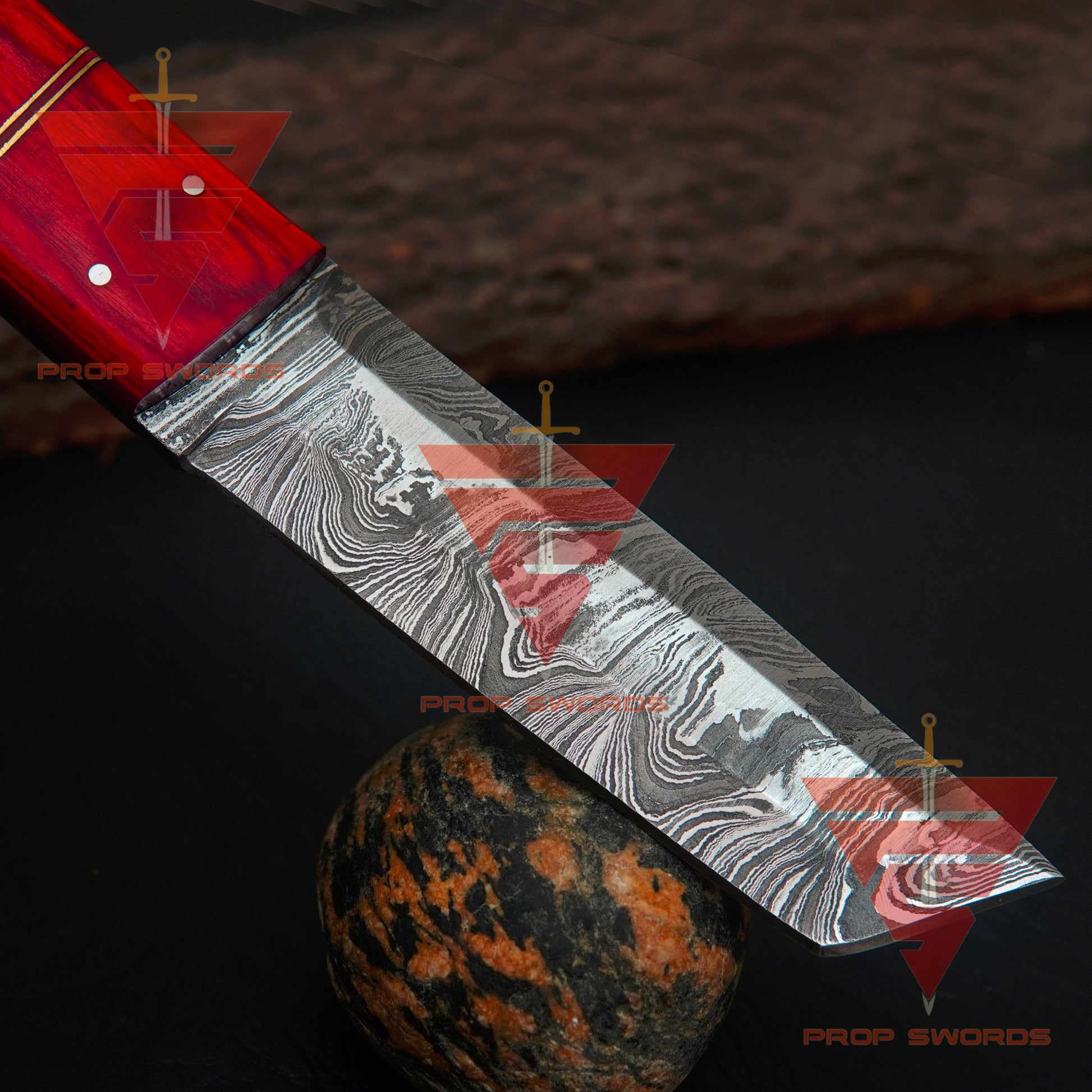 Ultimate Gift: 9-Inch Hand-Forged Damascus Steel Tanto Point Hunting Knife, Featuring a Stunning Handle and Leather Sheath - propswords
