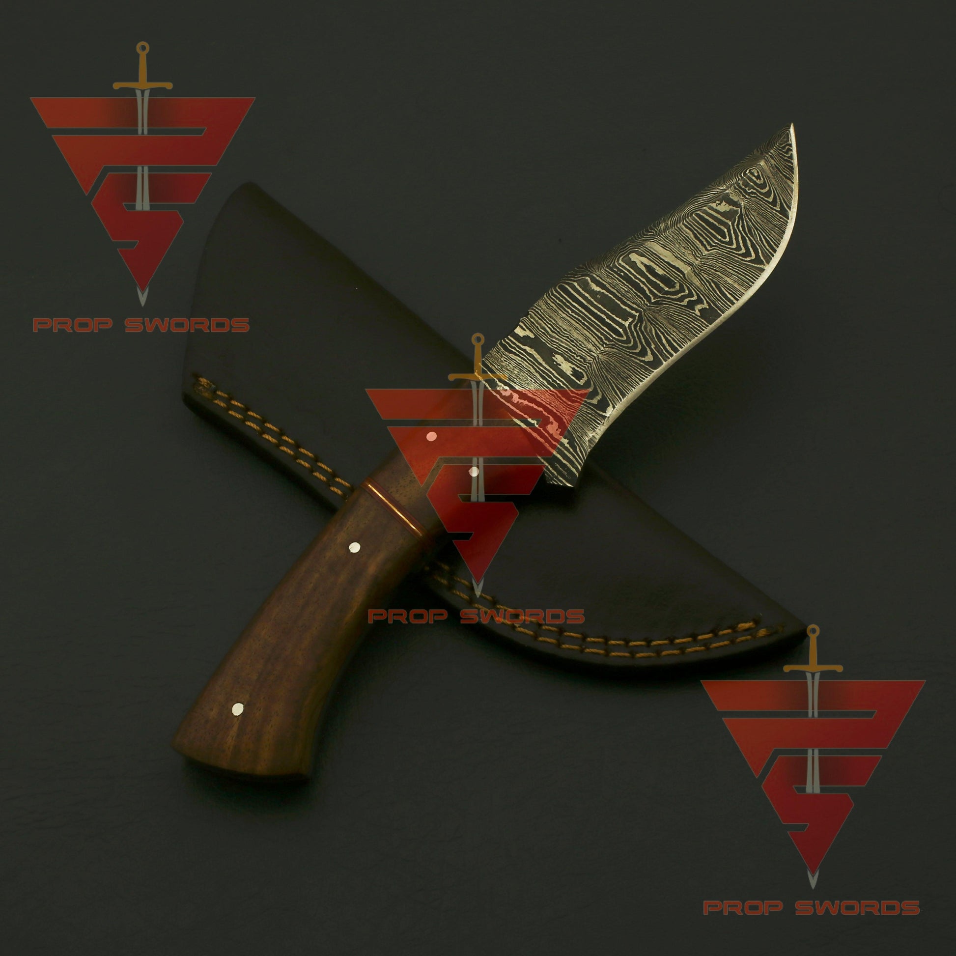 Handcrafted Damascus Steel Hunting Fixed Blade Knife with Leather Sheath - Exquisite Redwood Handle - Ideal Gift For Him | EDC - propswords