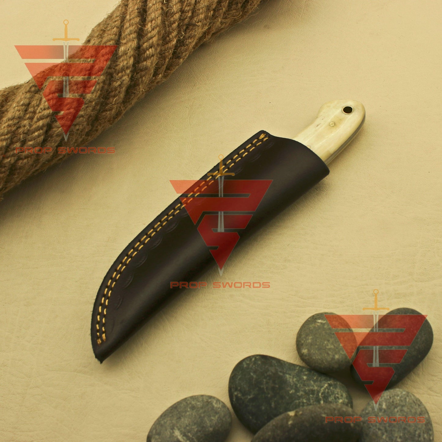 Handmade Damascus Steel Skinner Camping Hunting Knife with Beautiful Handle Design - Ideal Personalized Gift for Him, Complete with Sheath - propswords