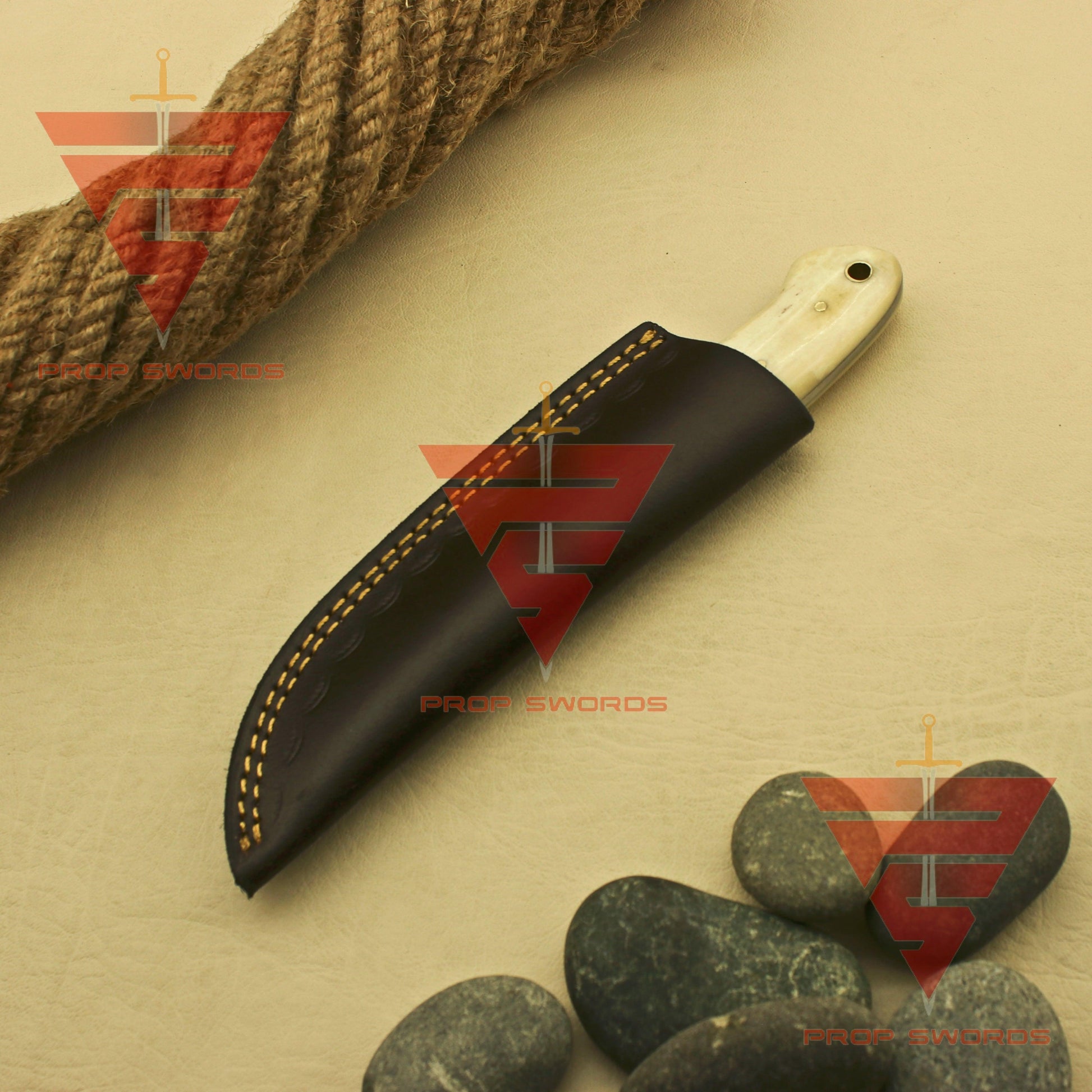 Handmade Damascus Steel Skinner Camping Hunting Knife with Beautiful Handle Design - Ideal Personalized Gift for Him, Complete with Sheath - propswords