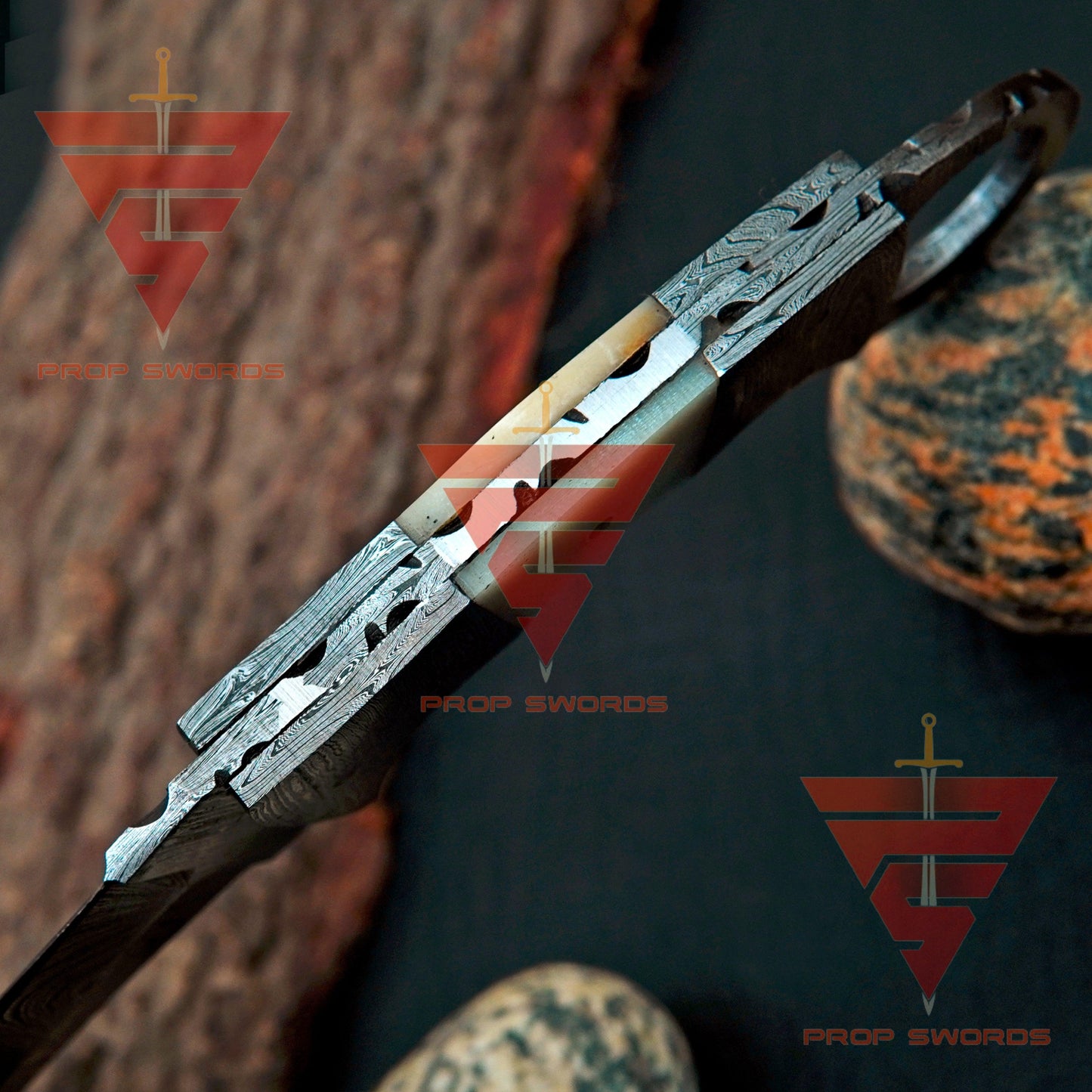 Full Damascus Handcrafted Tactical Karambit Knife with Leather Sheath - propswords