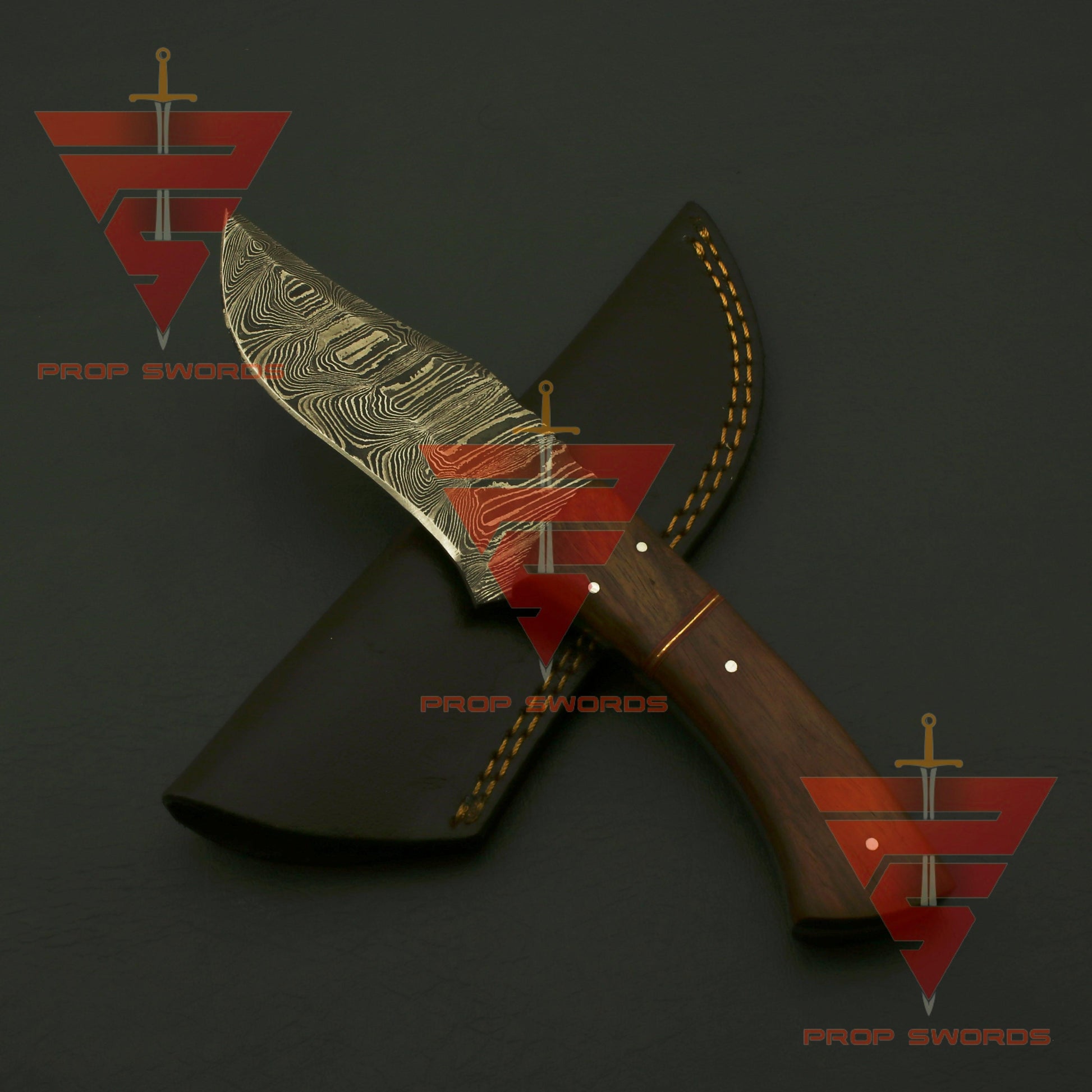 Handcrafted Damascus Steel Hunting Fixed Blade Knife with Leather Sheath - Exquisite Redwood Handle - Ideal Gift For Him | EDC - propswords