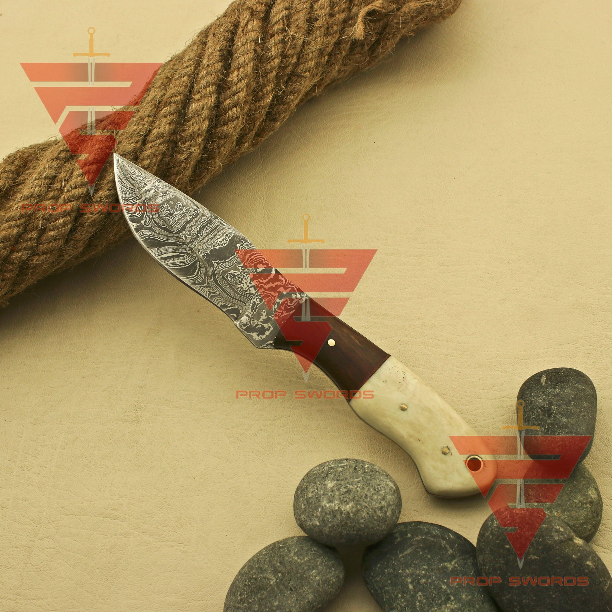 Artisan Crafted Damascus Steel Skinner Hunting Knife: Stunning Handle Design - Perfect Personalized Gift with Sheath - propswords