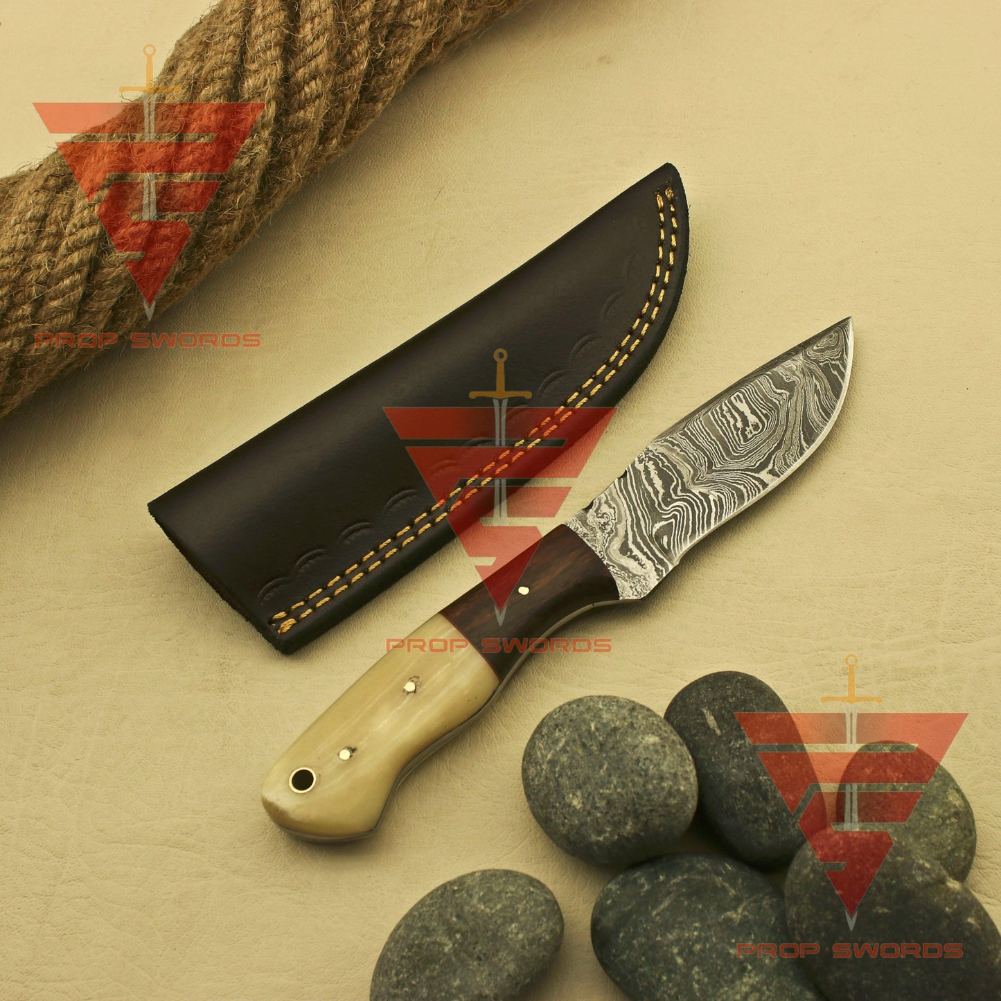 Artisan Crafted Damascus Steel Skinner Hunting Knife: Stunning Handle Design - Perfect Personalized Gift with Sheath - propswords