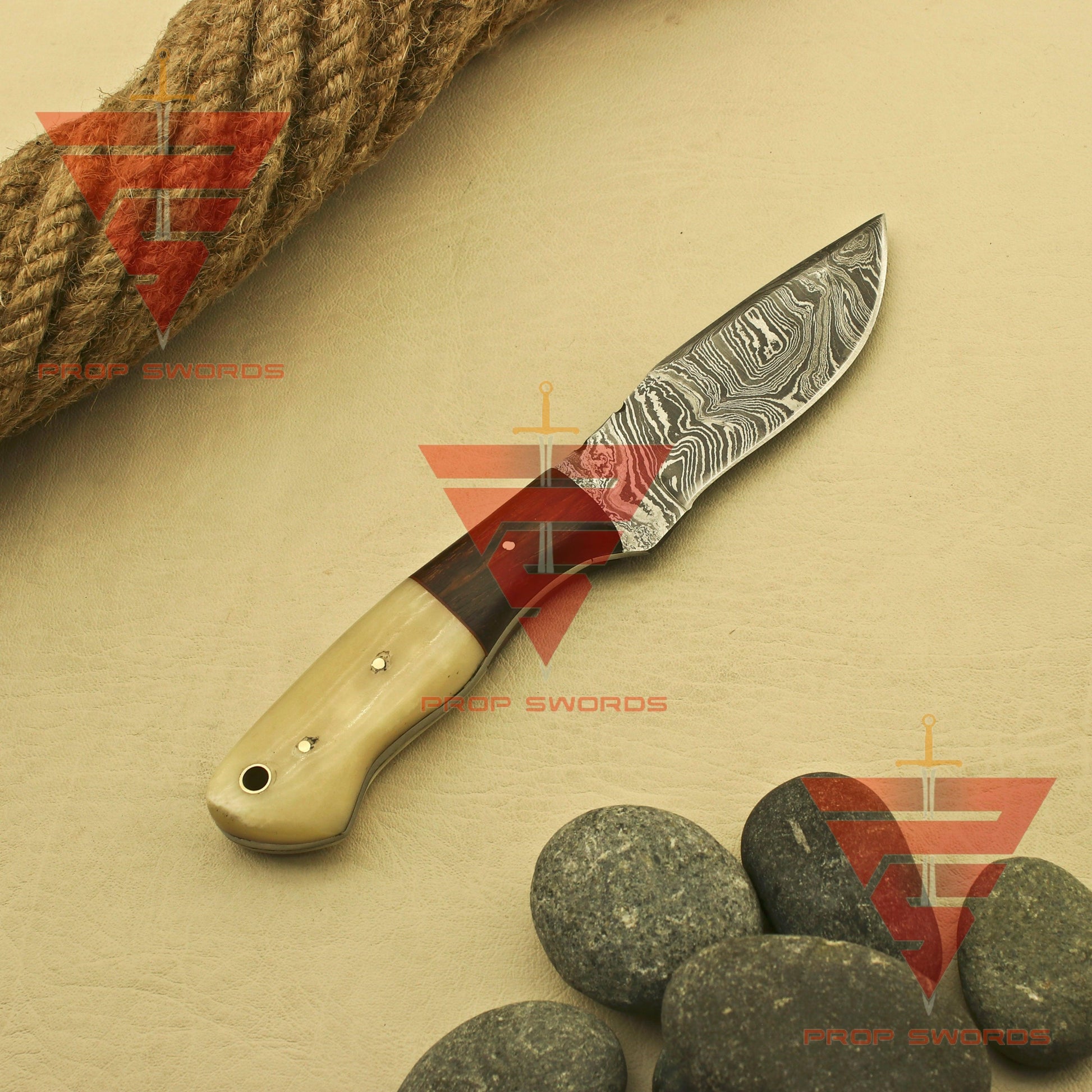 Artisan Crafted Damascus Steel Skinner Hunting Knife: Stunning Handle Design - Perfect Personalized Gift with Sheath - propswords