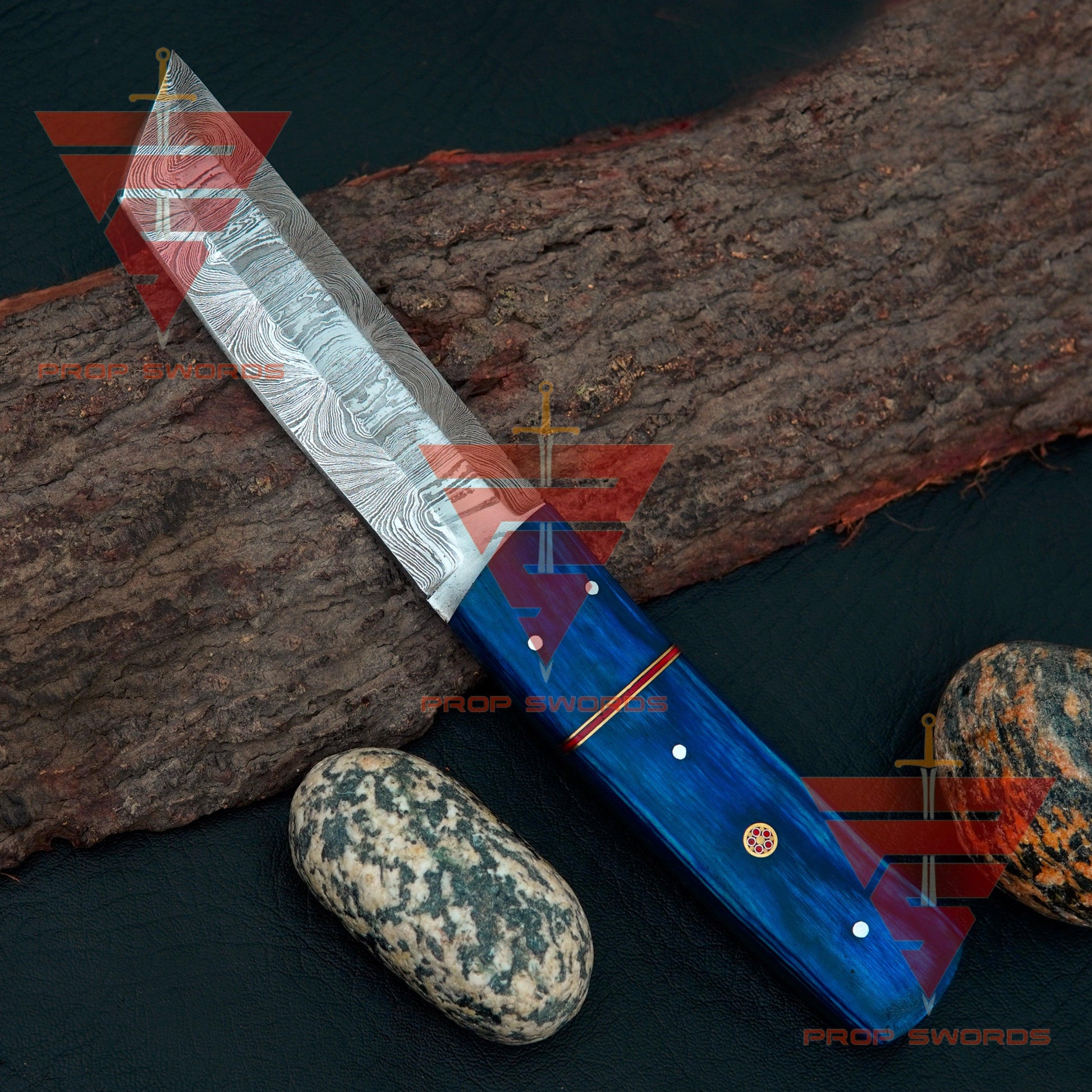 Masterfully Crafted Damascus Steel Tanto Point Hunting Knife with Stunning Handle and Leather Sheath – An Unparalleled Gift for Him - propswords
