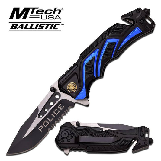 Tactical Police Spring Assisted Folding Pocket Knife With Partially Serrated Blade - propswords