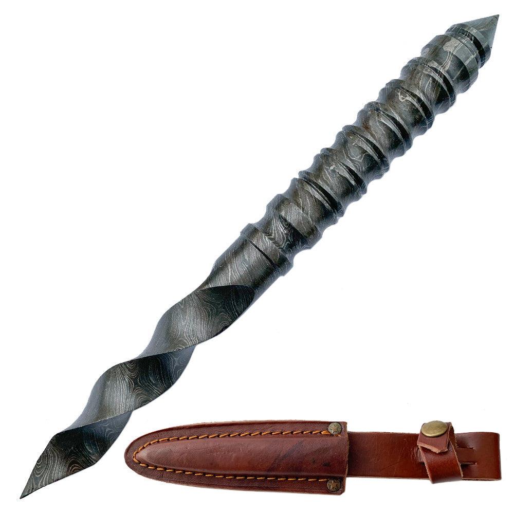Handmade Damascus Blade Steel Cyclone Tri-Edged Spiraling Dagger Knife - propswords