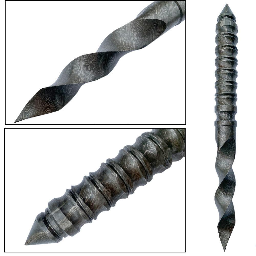 Handmade Damascus Blade Steel Cyclone Tri-Edged Spiraling Dagger Knife - propswords