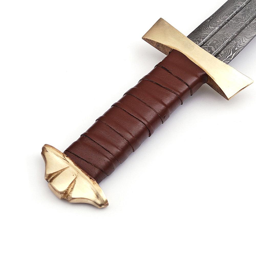 Handmade Damascus Steel Viking Warrior Sword With Leather Sheath - propswords