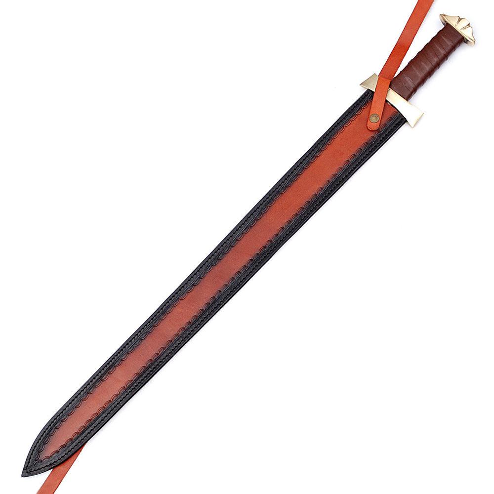 Handmade Damascus Steel Viking Warrior Sword With Leather Sheath - propswords