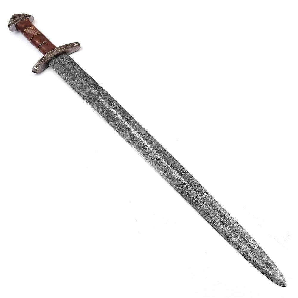Handmade Damascus Steel Beast of War Viking Sword With Leather Sheath - propswords