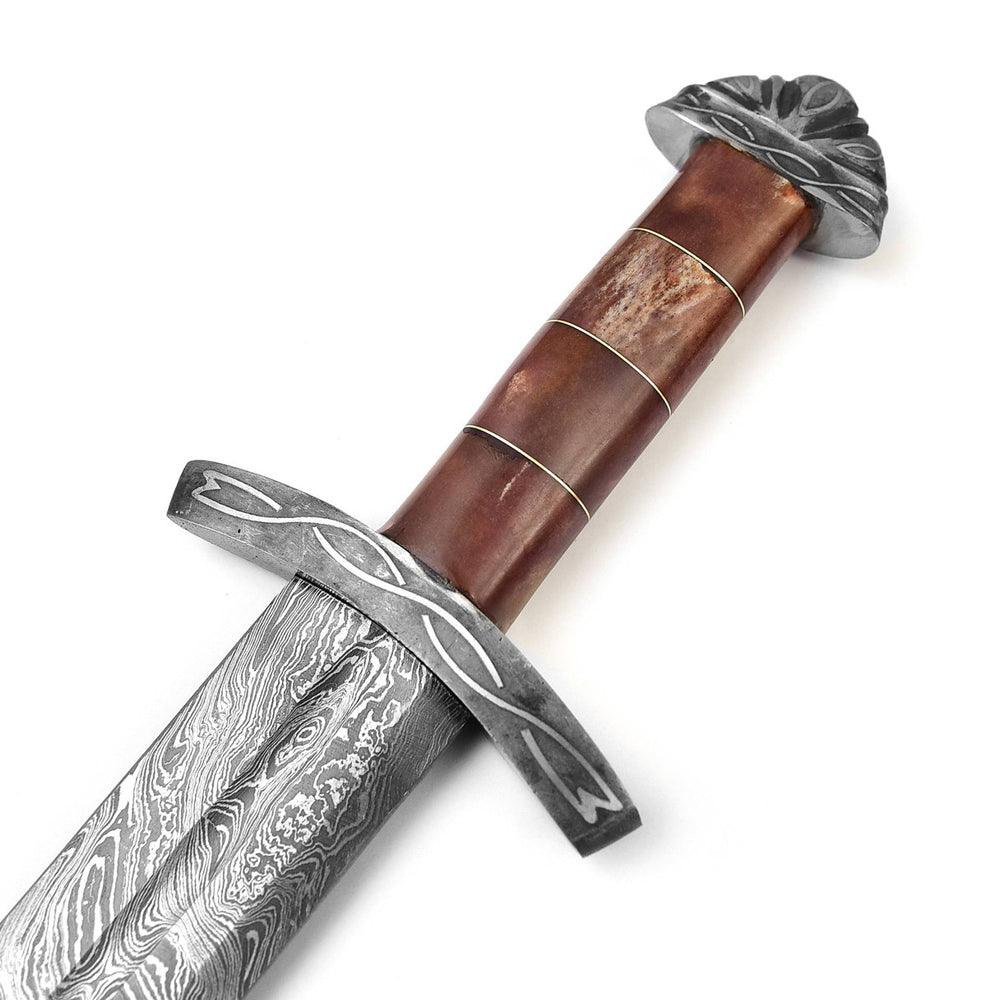 Handmade Damascus Steel Beast of War Viking Sword With Leather Sheath - propswords