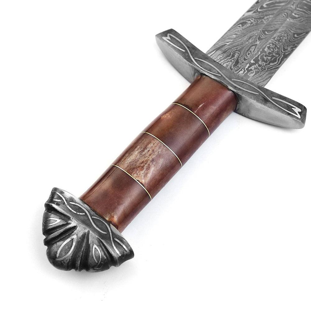 Handmade Damascus Steel Beast of War Viking Sword With Leather Sheath - propswords
