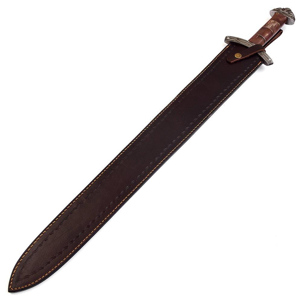 Handmade Damascus Steel Beast of War Viking Sword With Leather Sheath - propswords