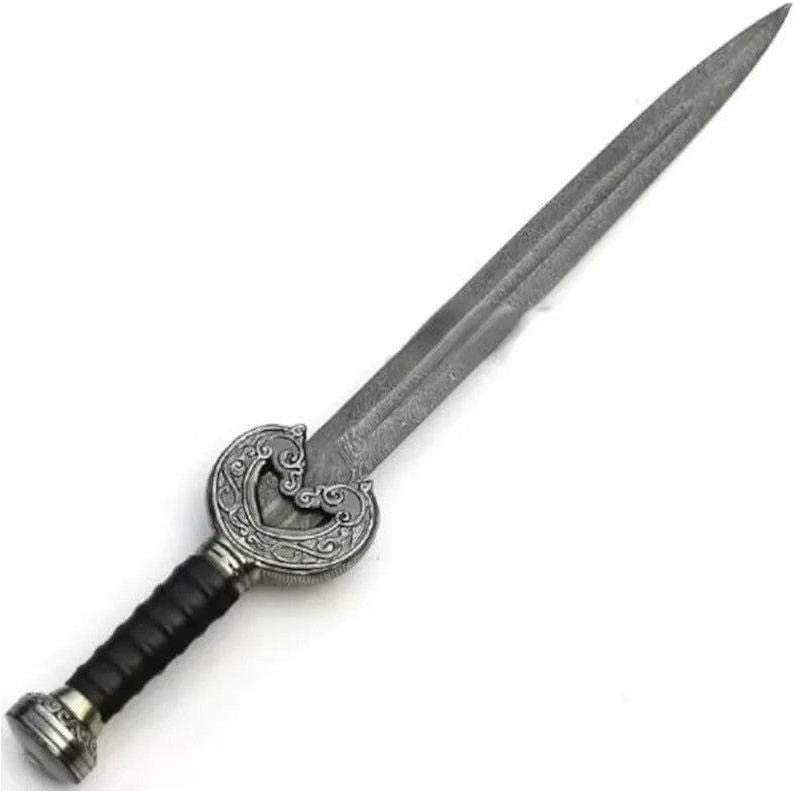 Custom Handmade Damascus Steel VIKING SWORD With Leather Sheath - propswords