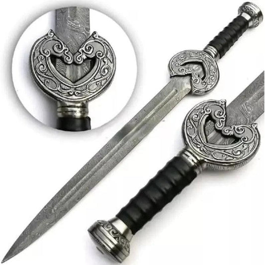 Custom Handmade Damascus Steel VIKING SWORD With Leather Sheath - propswords