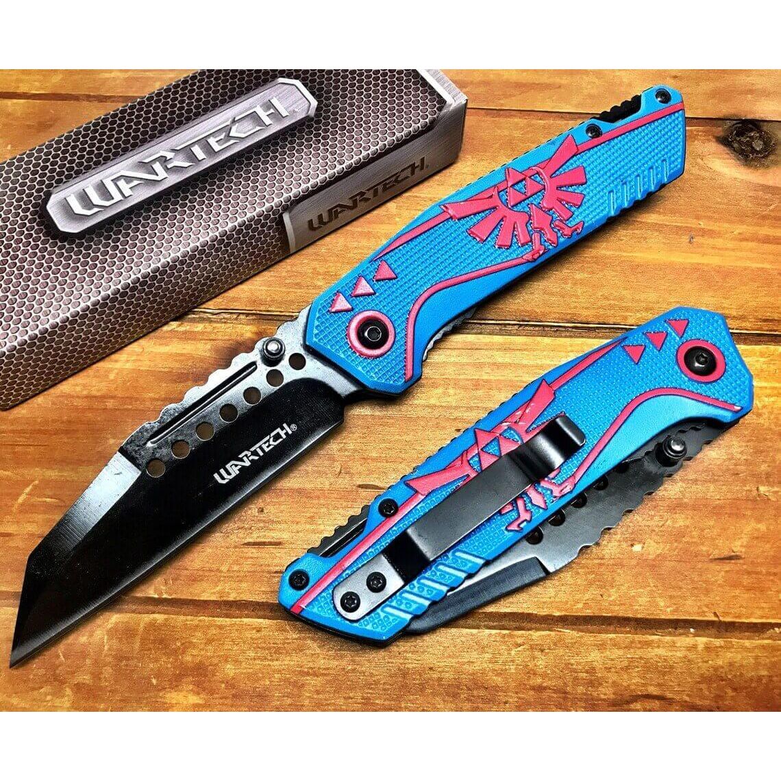 Legend of Zelda Spring Assist Pocket Knife Wharncliffe Tanto Green Blue - propswords