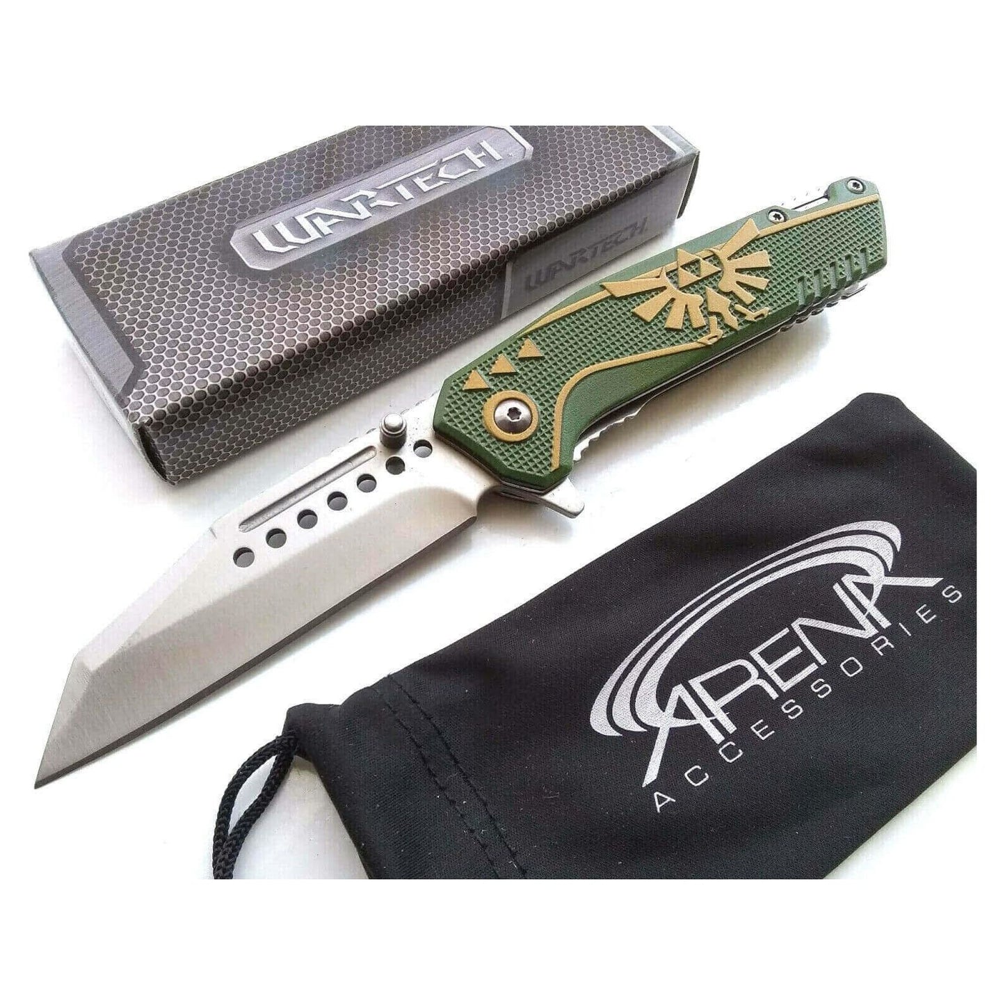 Legend of Zelda Spring Assist Pocket Knife Wharncliffe Tanto Green Blue - propswords