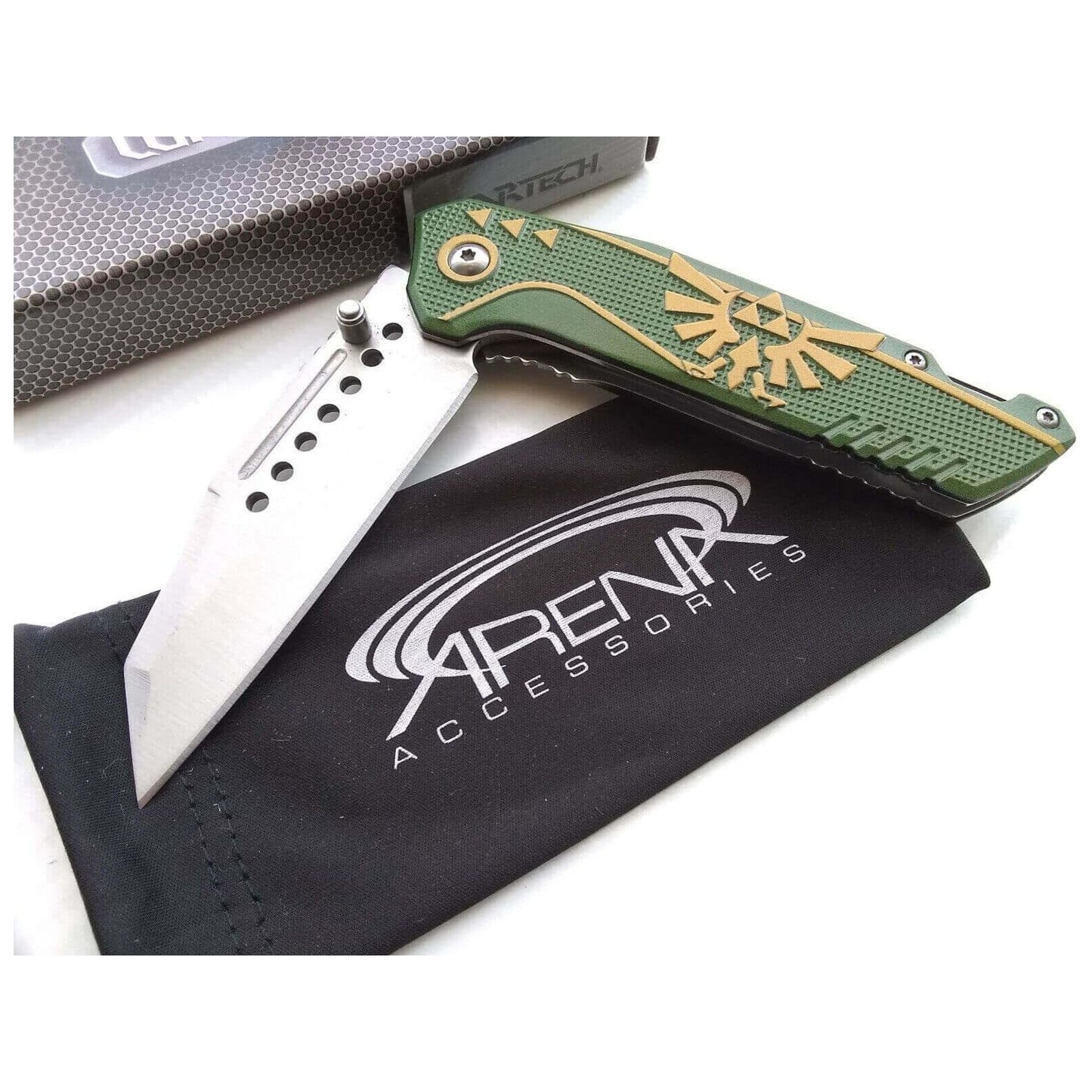 Legend of Zelda Spring Assist Pocket Knife Wharncliffe Tanto Green Blue - propswords