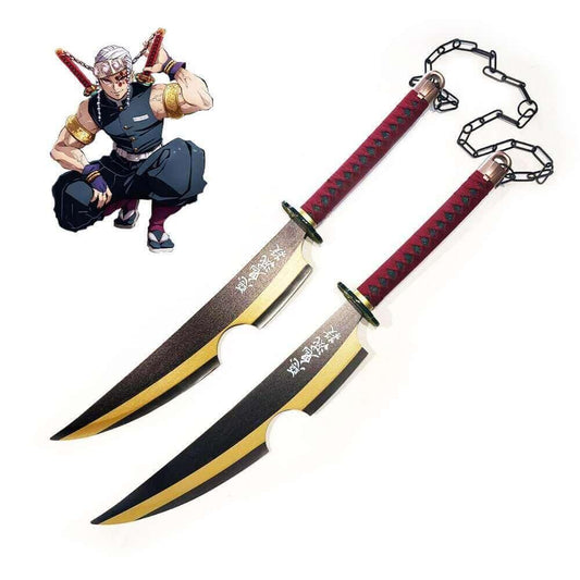 Demon Slayer Tengen Uzui Amber Nichirin Twin Blade Swords – Legendary Destroyer of Demons - propswords