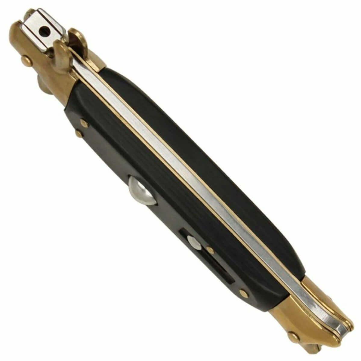 Shark Tail Italian Stiletto Automatic Knife Black Gold Handle - propswords