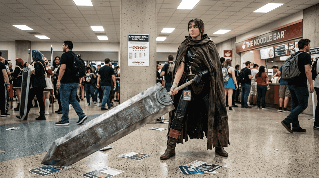 Cosplayer holding Dragon Slayer anime sword