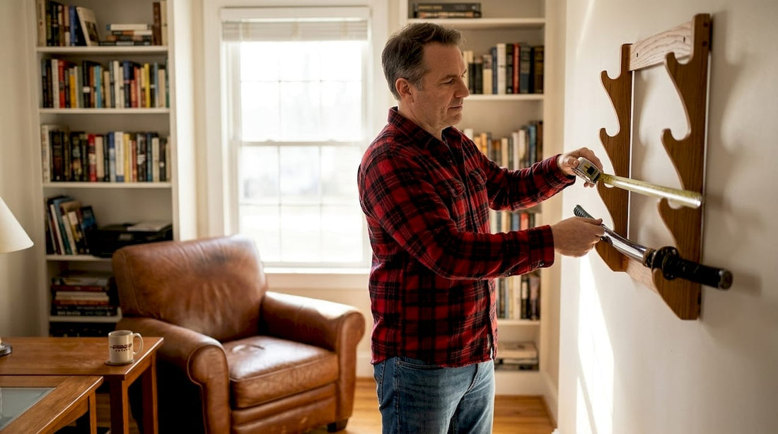 Collector measuring wall to hang sword display