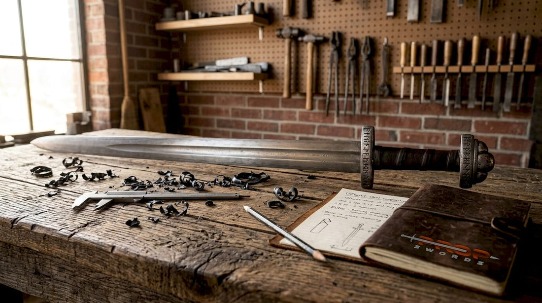 Viking sword replica on studio table