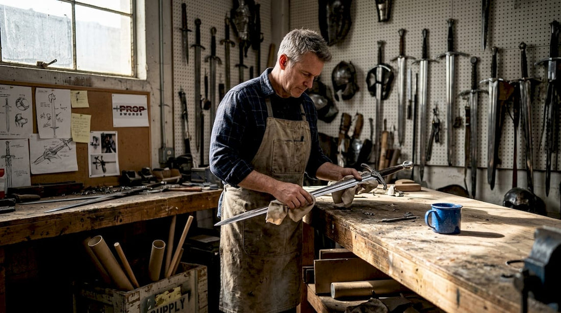 Prop master polishing iconic movie sword