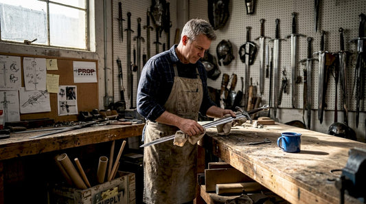 Prop master polishing iconic movie sword