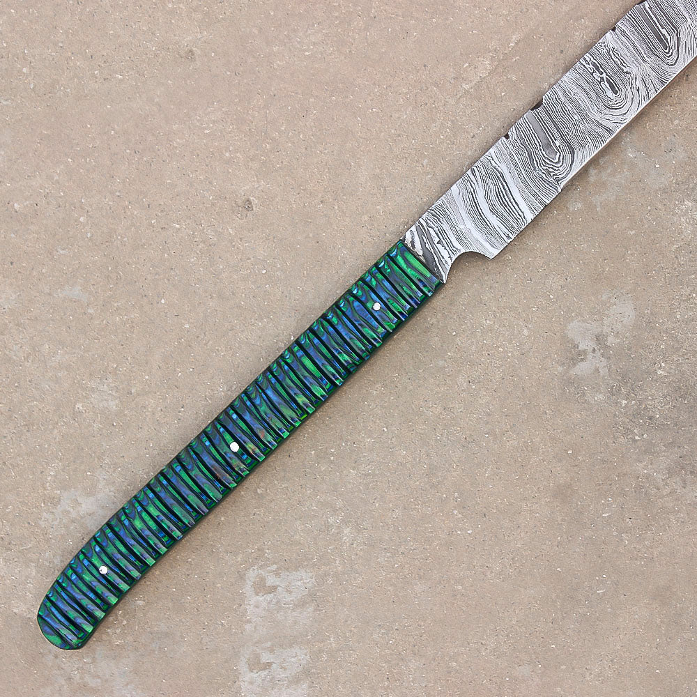 28" Custom Damascus Steel Full Tang Machete Sword Survival Hunting Knife With Leather Sheath - propswords